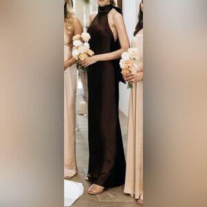 Show Me Your Mumu Bridesmaid Lisa Maxi Halter Dress Chocolate Brown XS